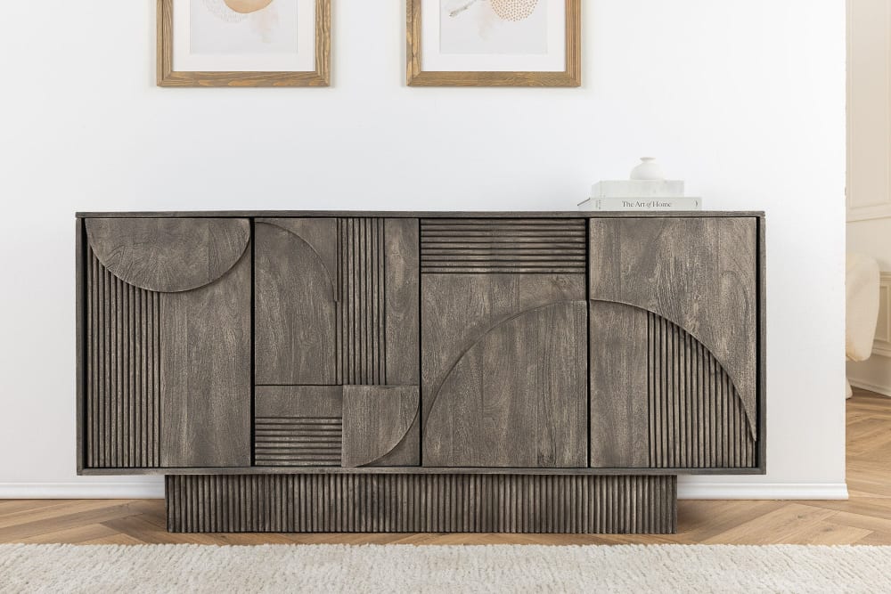 Buffet en bois massif de manguier gris 4 portes 170x80x38cm
