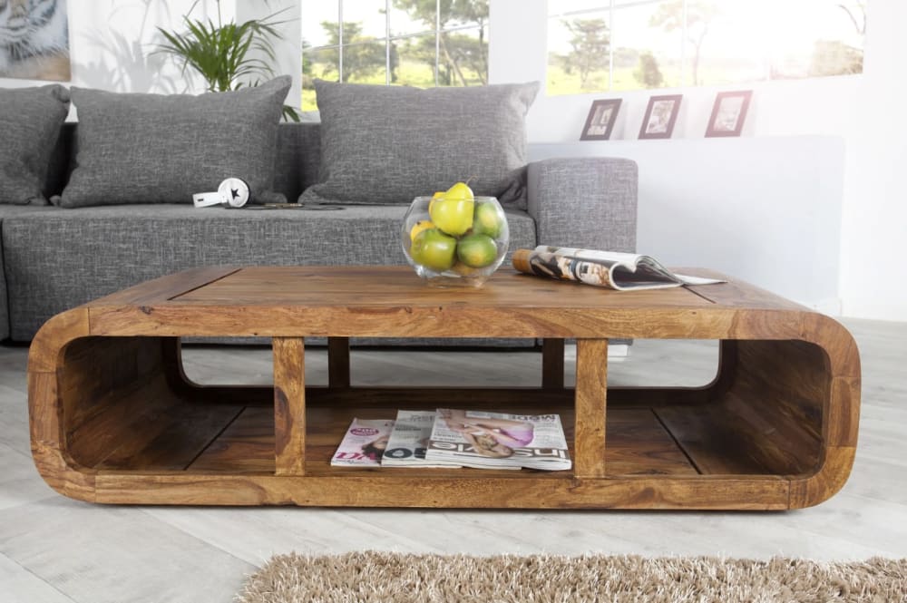 Table basse en bois de sheesham avec rangement 100x30x50cm