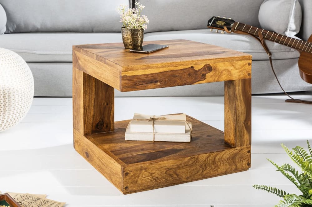 Table basse bois naturel carré 45x40x45