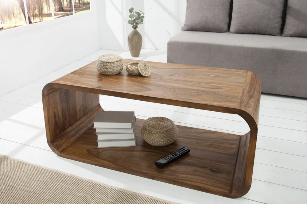 Table basse en bois de sheesham avec rangement 95x35x50cm