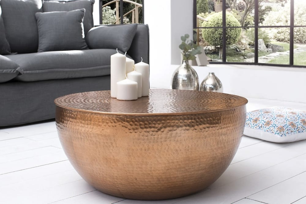 Table basse bronze brillante en alliage d'aluminium martelé 60x30x60cm