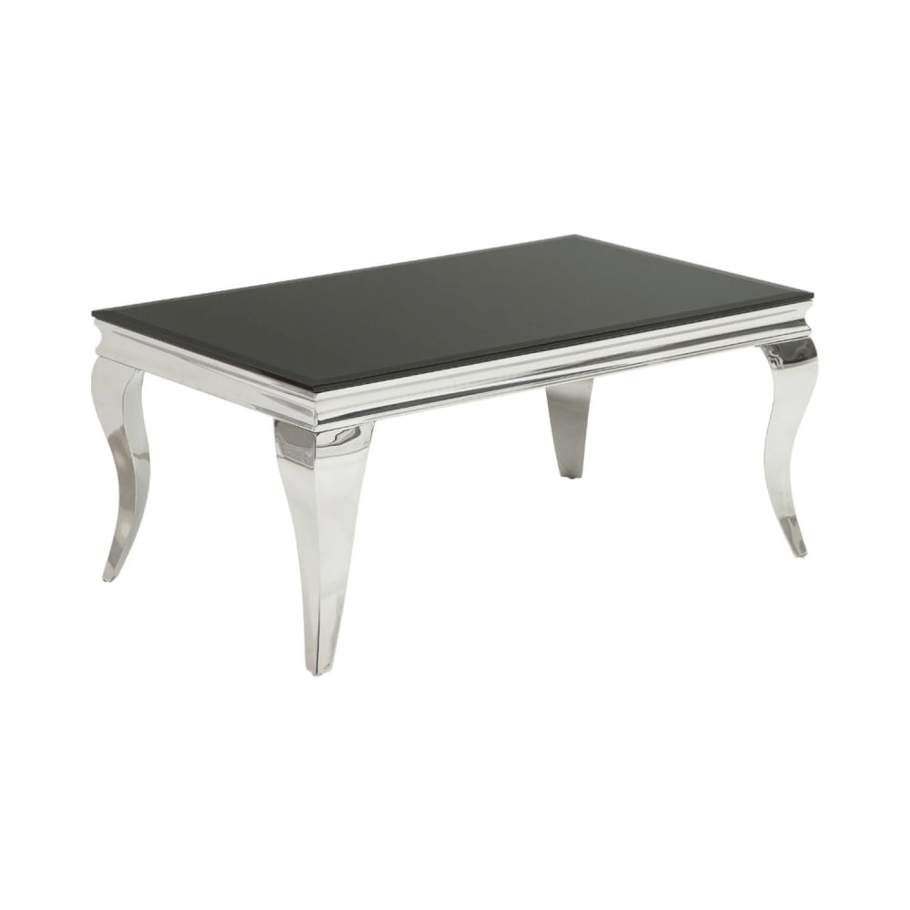 Table basse argenté en acier inoxydable et verre noire 100x45x60cm
