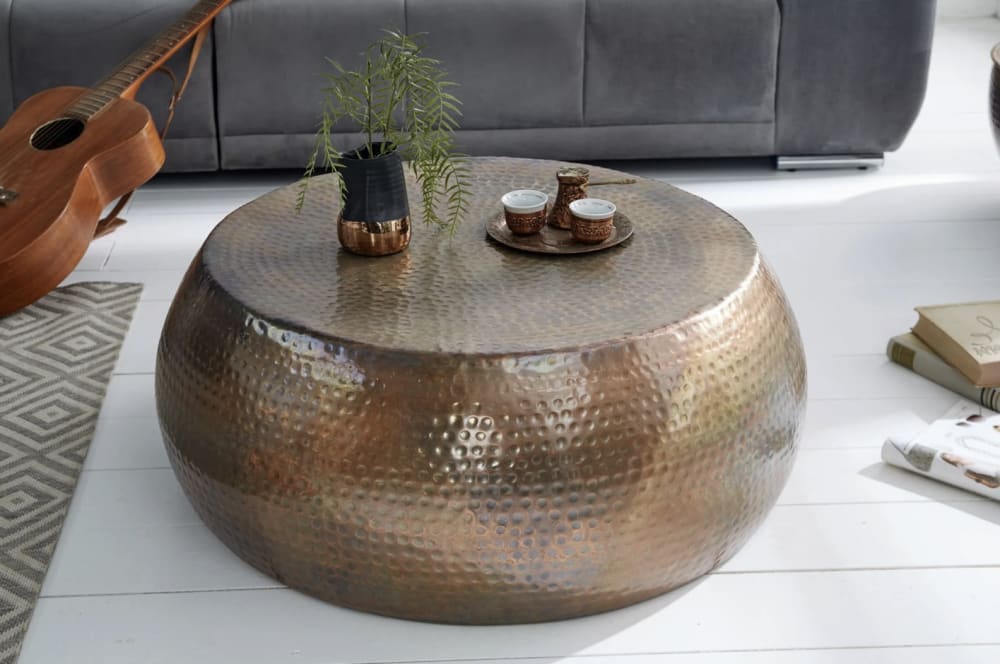 Table basse marron brillante en alliage d'aluminium martelé 80x30x80cm
