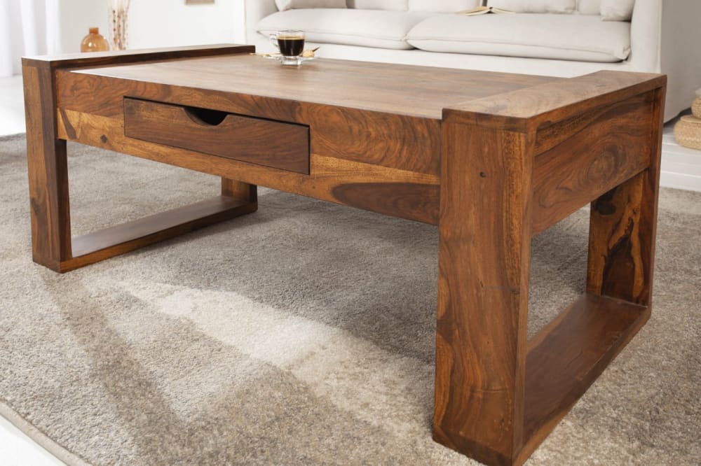 Table basse bois naturel avec 1 tiroir 100x50x40