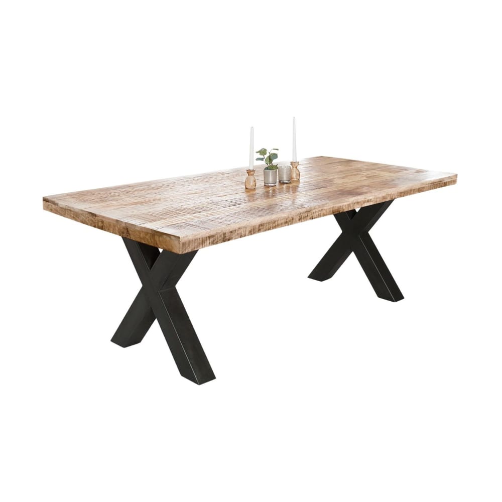 Table rectangulaire en bois de manguier et pieds en fer noir 200x100cm