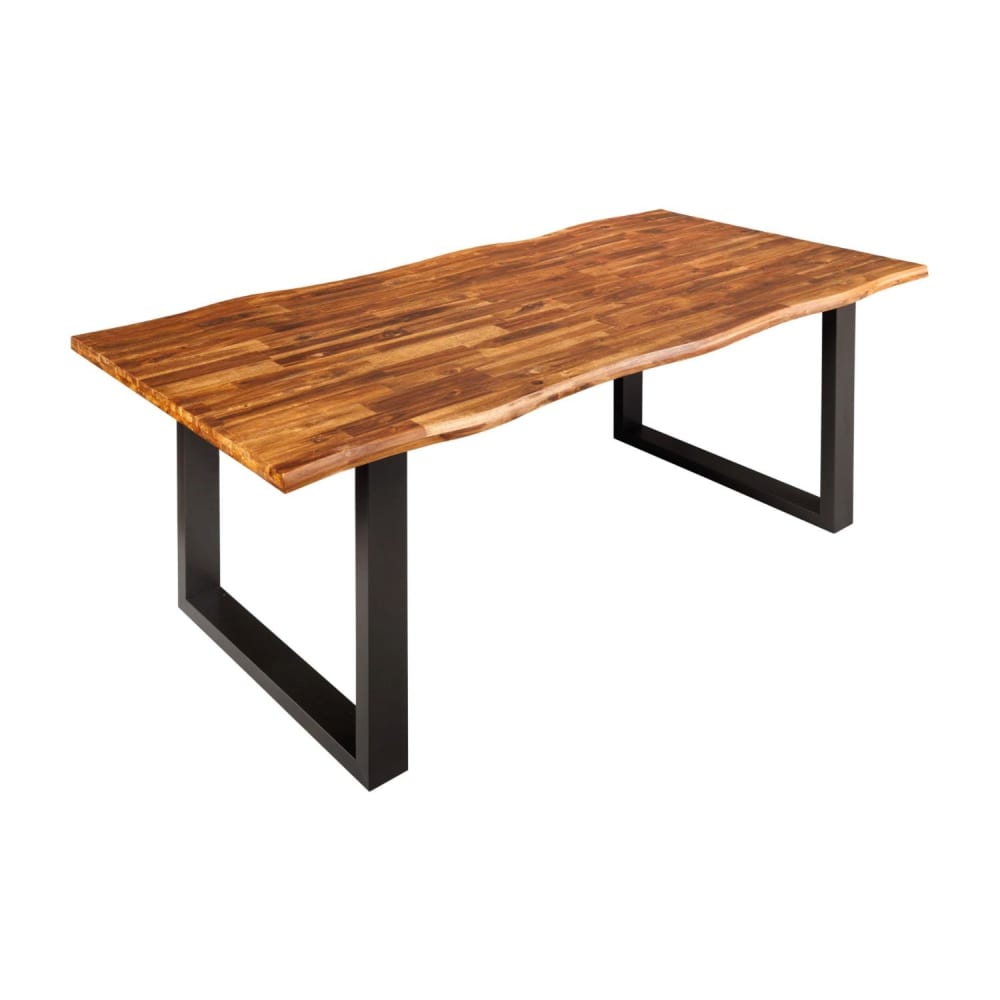 Table en bois massif d'acacia foncé et pieds en fer noir 160x90cm