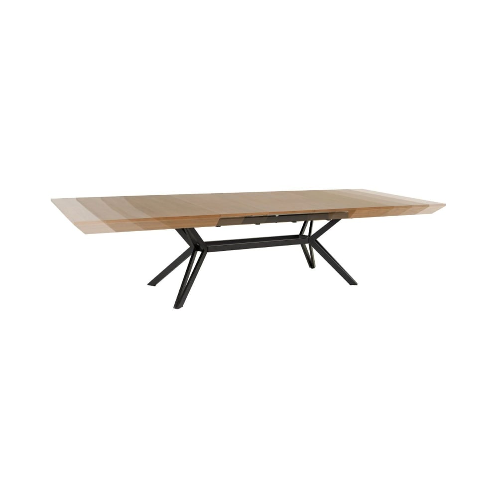 Table extensible plaquée en noyer clair et pieds en fer noir 200x120cm