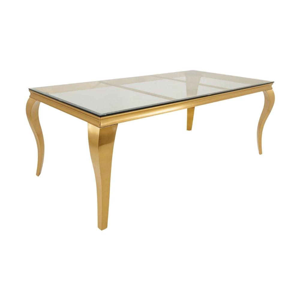 Table rectangulaire en verre et pieds en acier doré 200x100cm