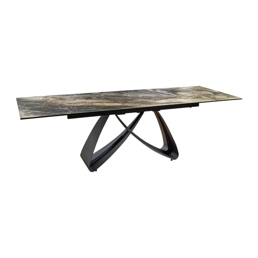 Table extensible en céramique effet marbre, verre et fer 180x90cm