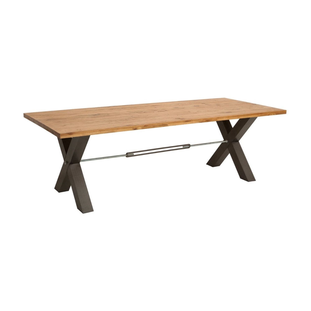 Table rectangulaire en bois de chêne et pieds en fer noir 200x100cm
