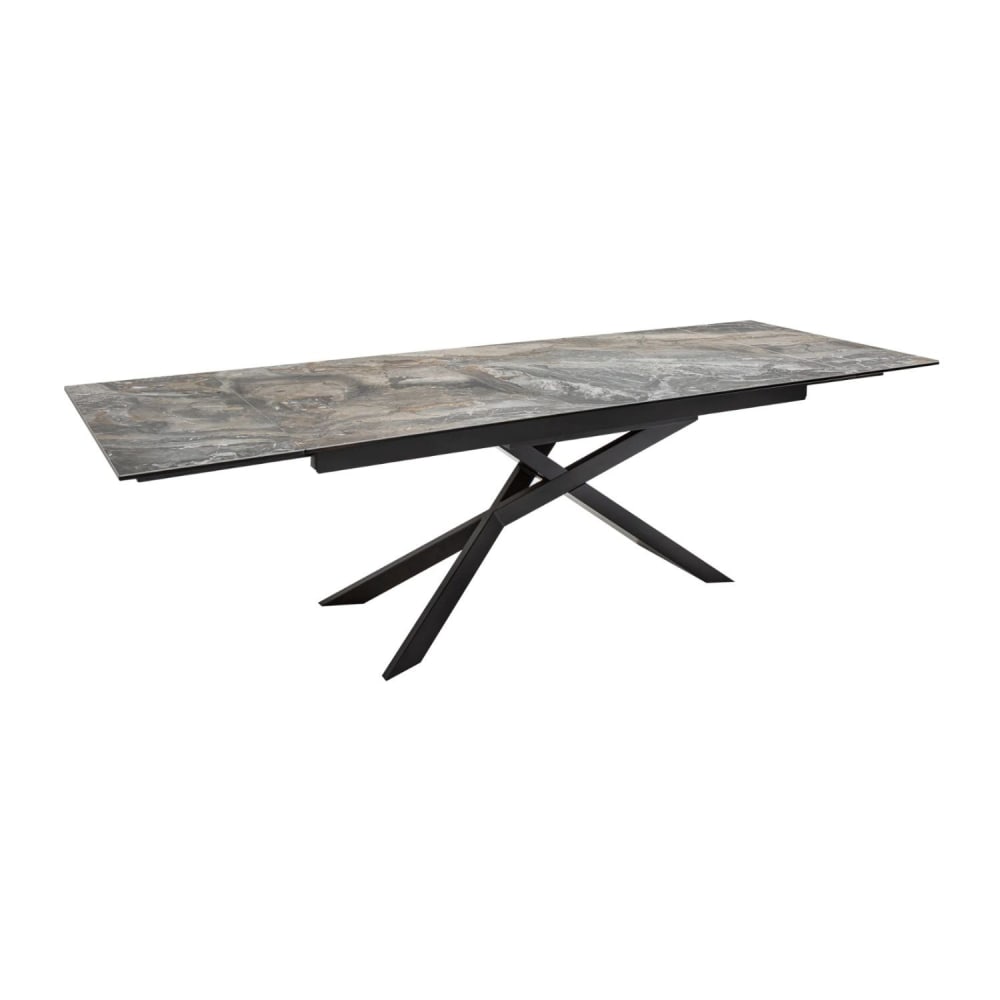 Table extensible en céramique effet marbre gris, verre et fer 180x90cm