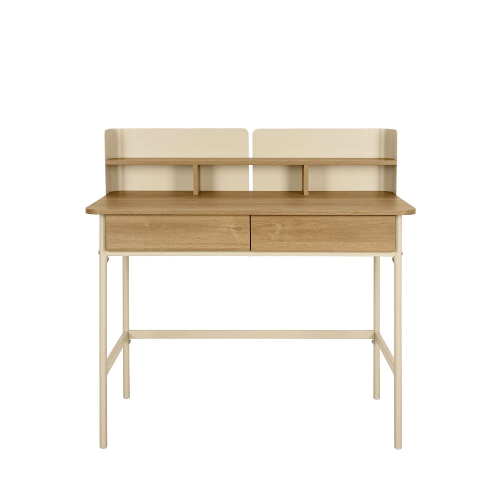 Bureau 2 tiroirs en bois et métal l100cm - beige Bureau 2 tiroirs en bois et métal l100cm - beige