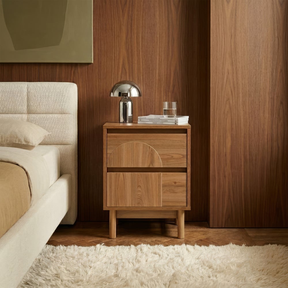 Table de chevet 2 tiroirs en bois - bois foncé