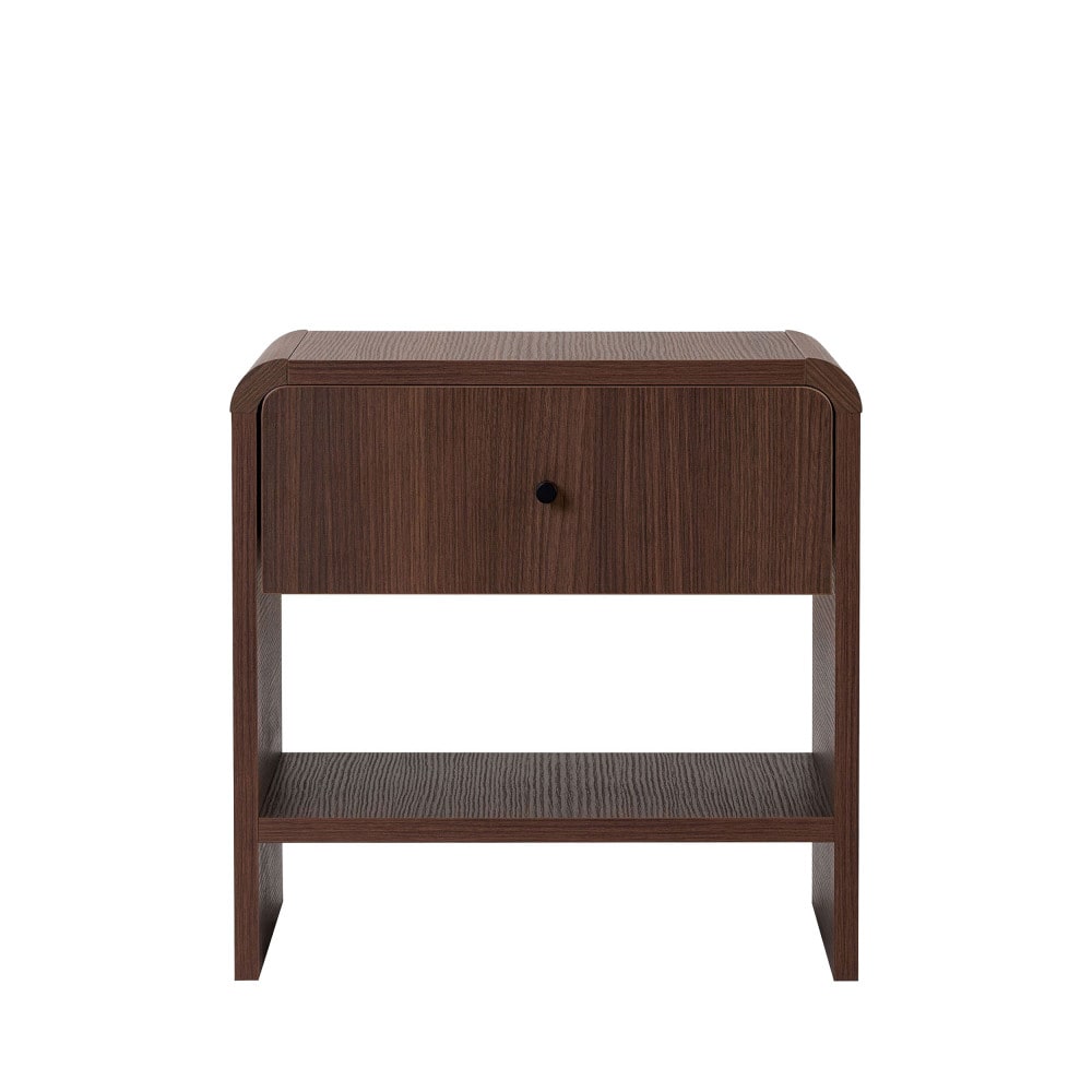 Table de chevet 1 tiroir aux bords arrondis en bois - bois foncé