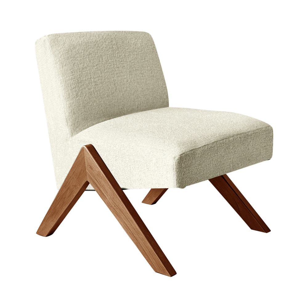 Fauteuil en tissu pieds bois - beige chiné Fauteuil en tissu pieds bois - beige chiné