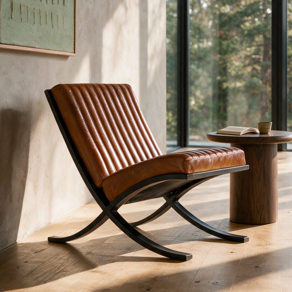 Fauteuil en cuir de buffle marron