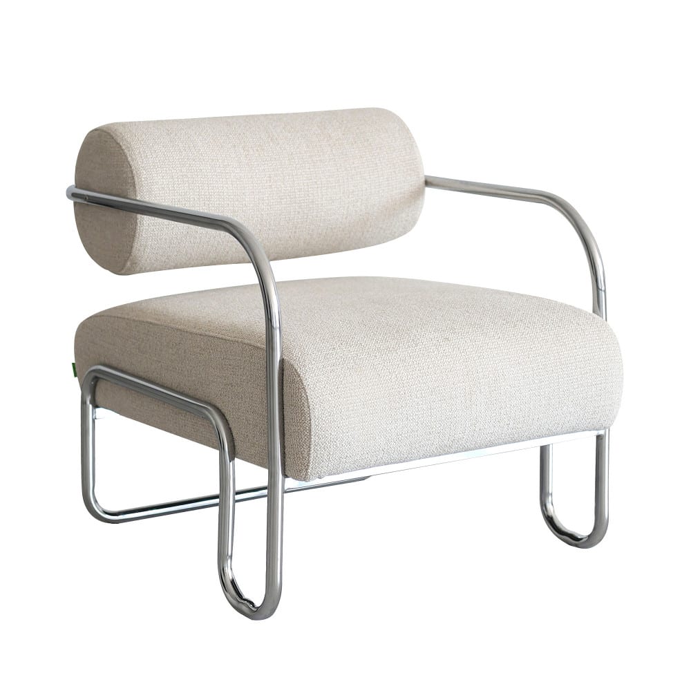 Fauteuil en tissu pieds chrome - beige
