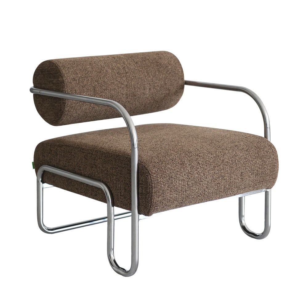 Fauteuil en tissu pieds chrome - marron Fauteuil en tissu pieds chrome - marron