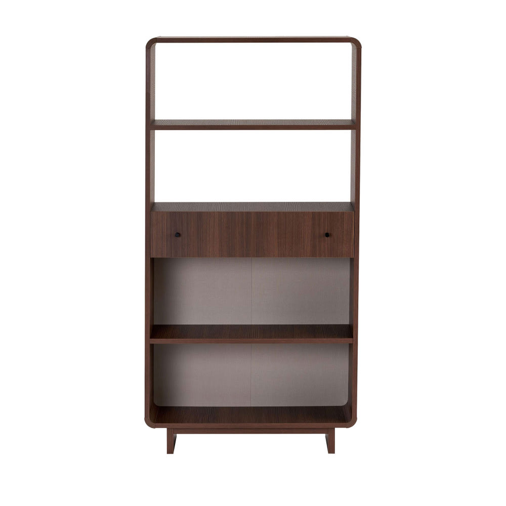 Étagère 1 tiroir aux bords arrondis en bois h153cm - bois foncé