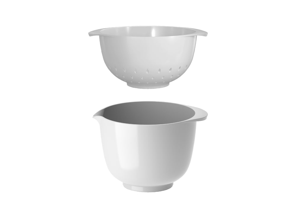 Lot d'un bol à mixer avec passoire blanc 1,5l Lot d'un bol à mixer avec passoire blanc 1,5l