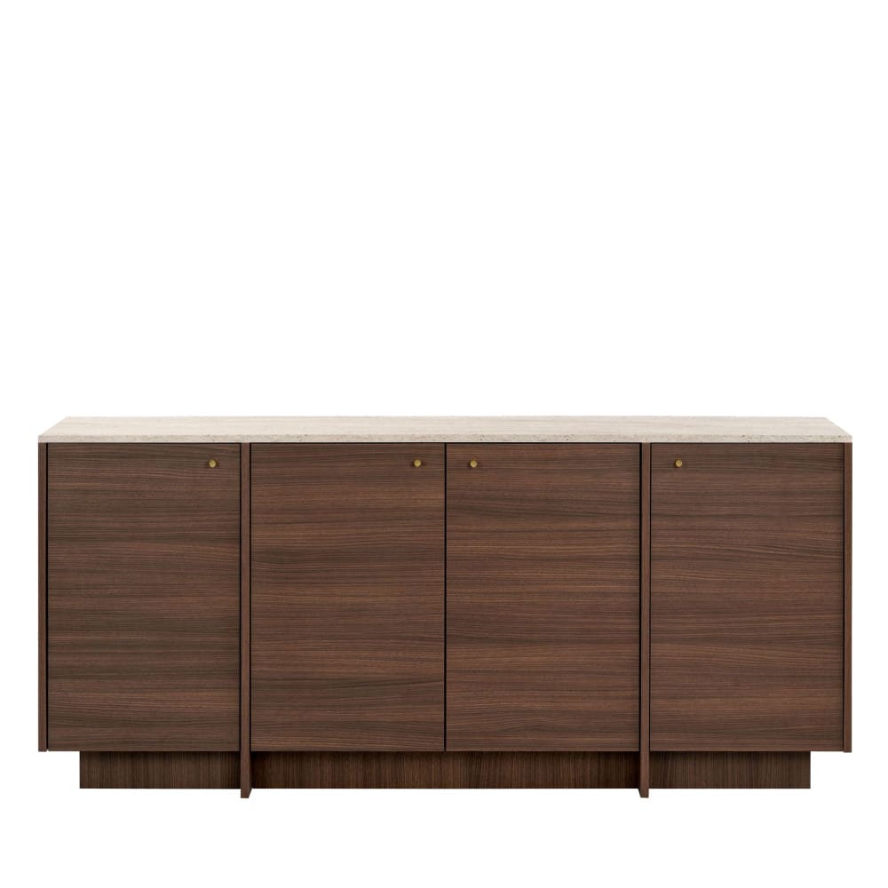 Buffet 4 portes plateau effet travertin et bois l180cm - bois foncé