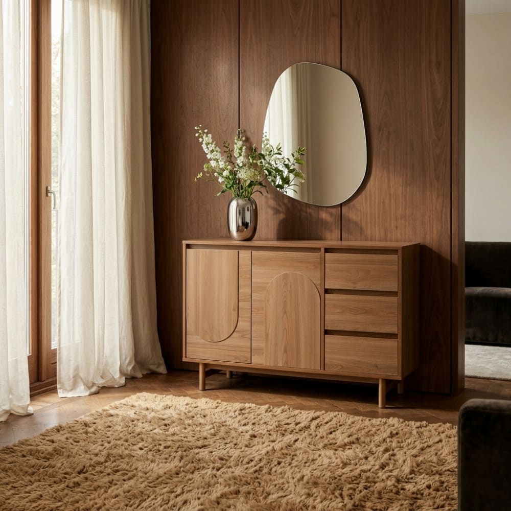 Buffet 2 portes 3 tiroirs en bois l110cm - bois foncé
