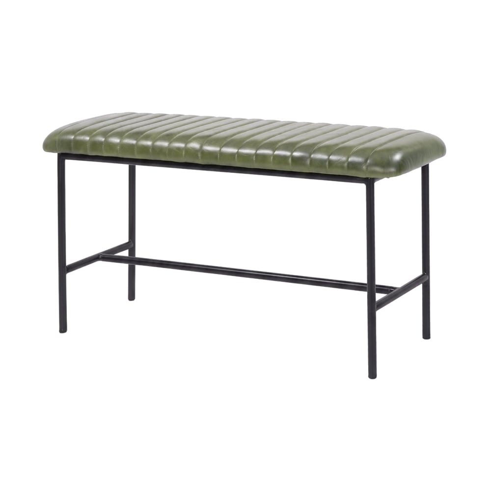 Banc 100 cm en cuir de buffle vert