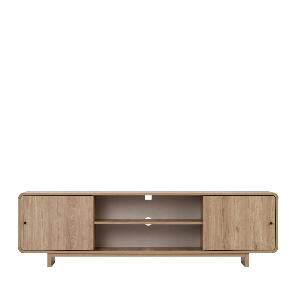 Meuble tv 2 portes aux bords arrondis en bois l180cm - bois clair Meuble tv 2 portes aux bords arrondis en bois l180cm - bois clair
