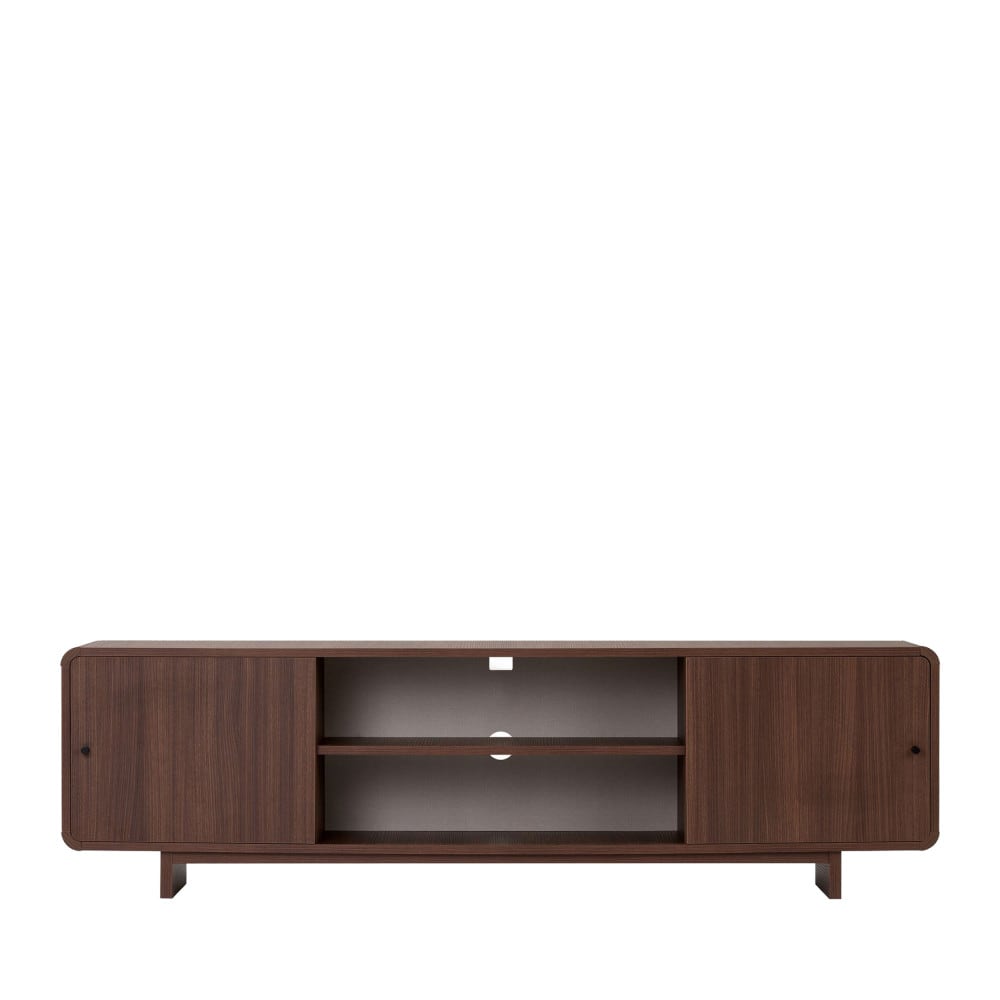 Meuble tv 2 portes aux bords arrondis en bois l180cm - bois foncé Meuble tv 2 portes aux bords arrondis en bois l180cm - bois foncé