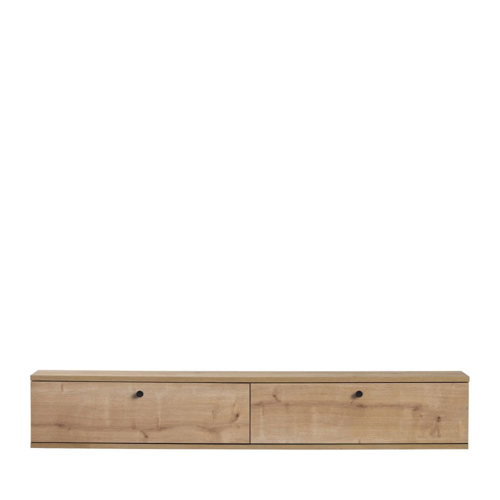 Meuble tv suspendu 2 portes en bois l160cm - bois clair
