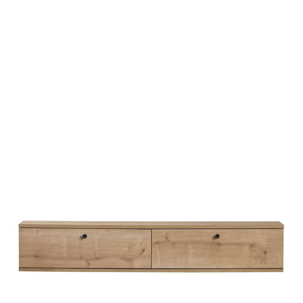 Meuble tv suspendu 2 portes en bois l140cm - bois clair