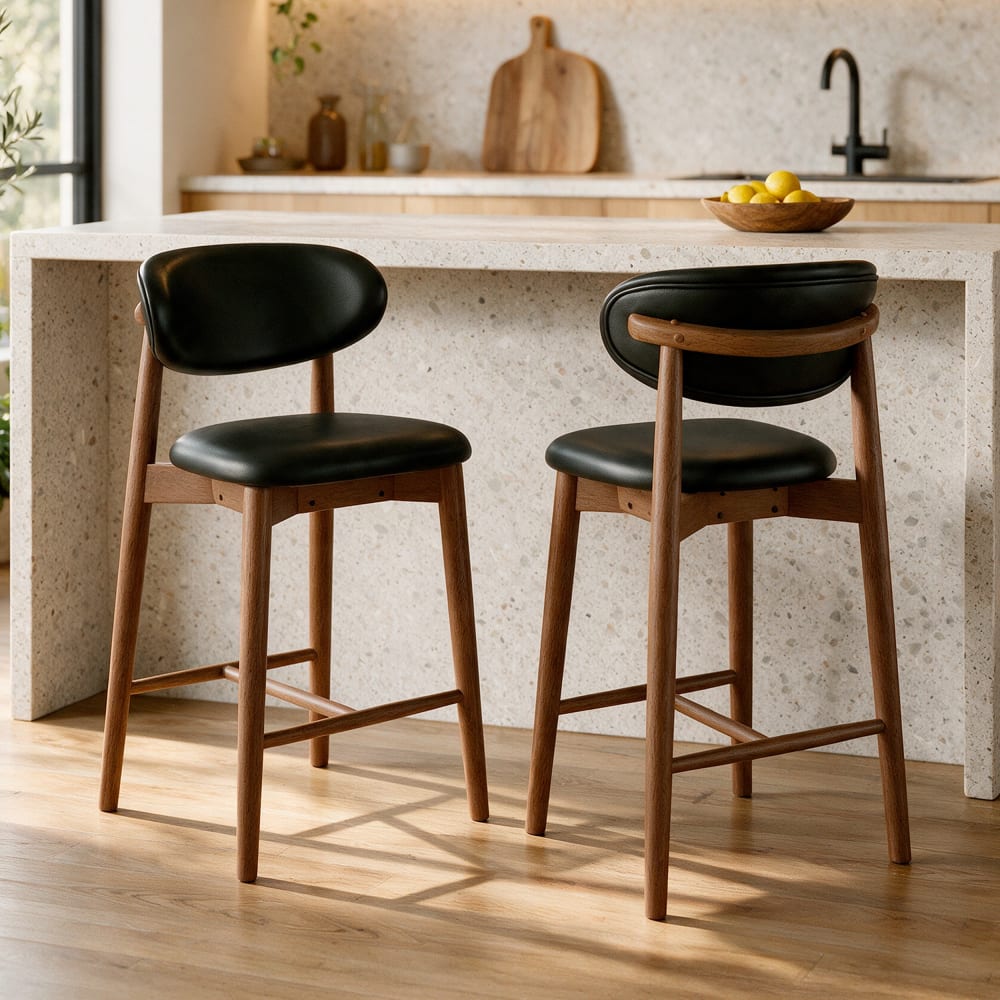 2er Set Barstühle aus schwarzem Kunstleder für Kücheninsel 64,5