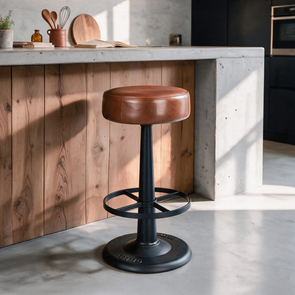 Barhocker für Kücheninsel, 65 cm, aus braunem Büffelleder -