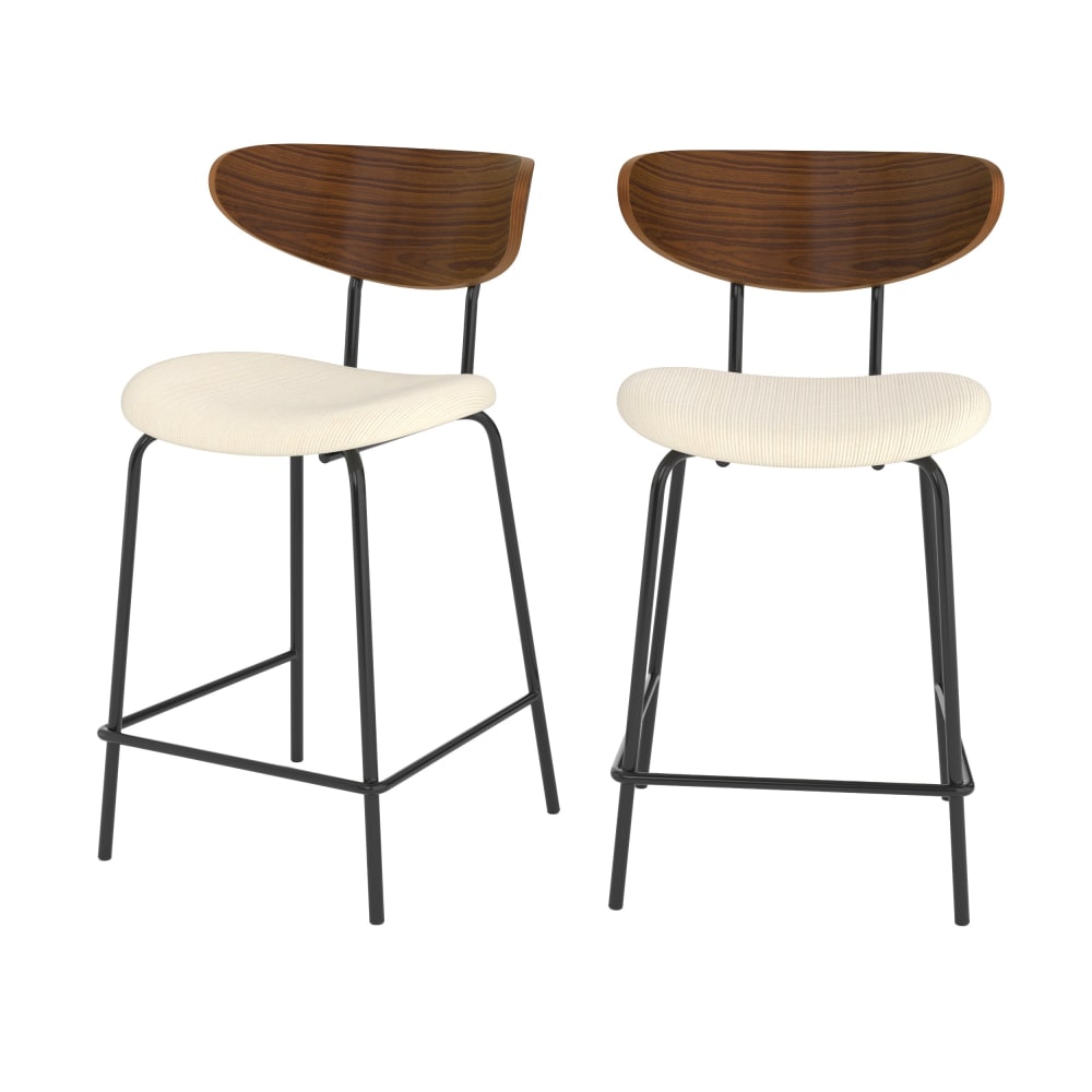 Lot de 2 chaises pour îlot central, velours côtelé blanc crème 64.5 cm
