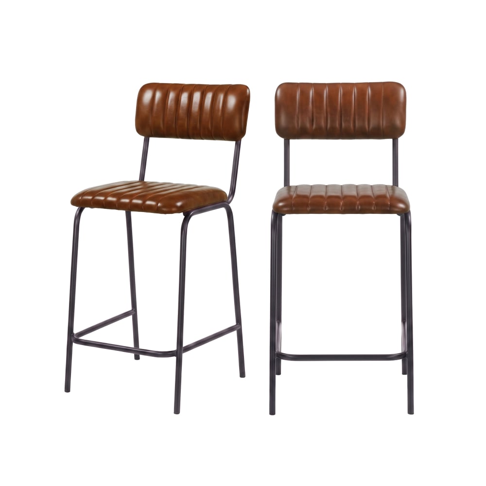 Lot de 2 chaises pour îlot central 65 cm en cuir de buffle marron