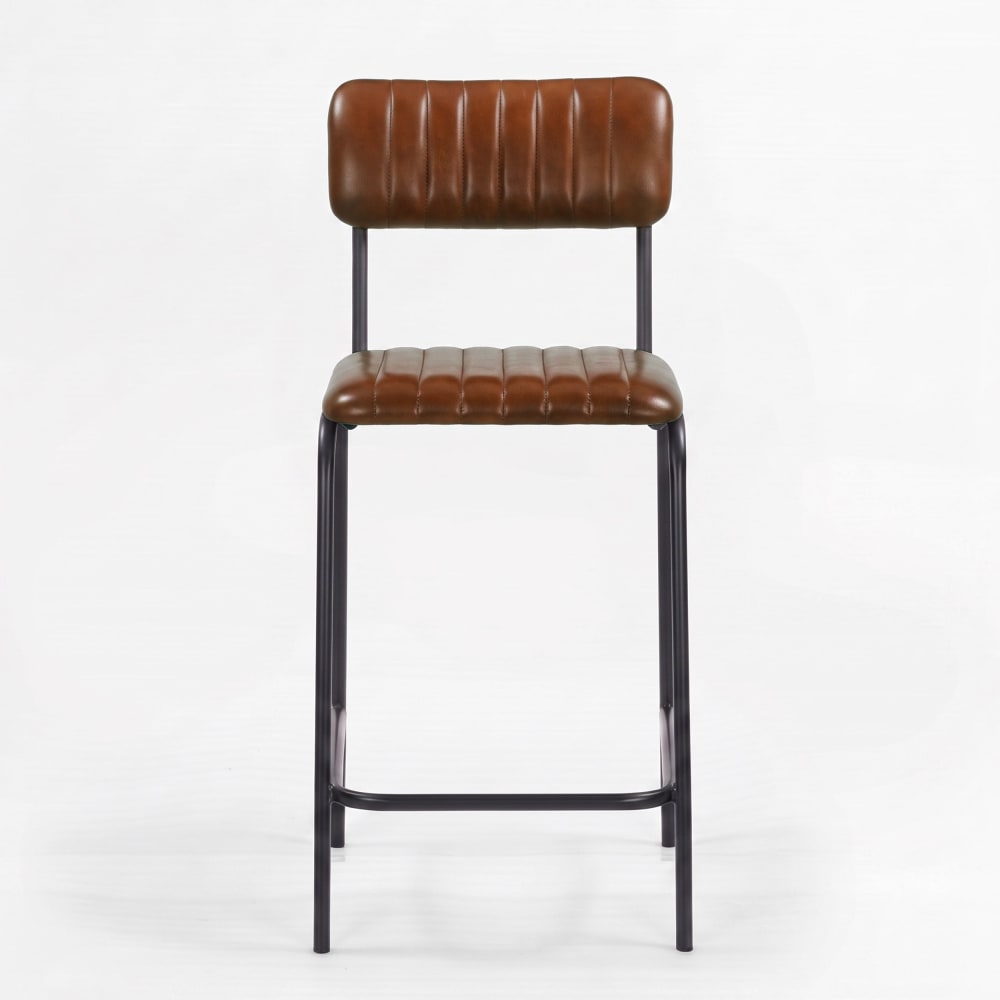 2er Set Barstühle aus braunem Büffelleder für Kücheninsel, 65 cm