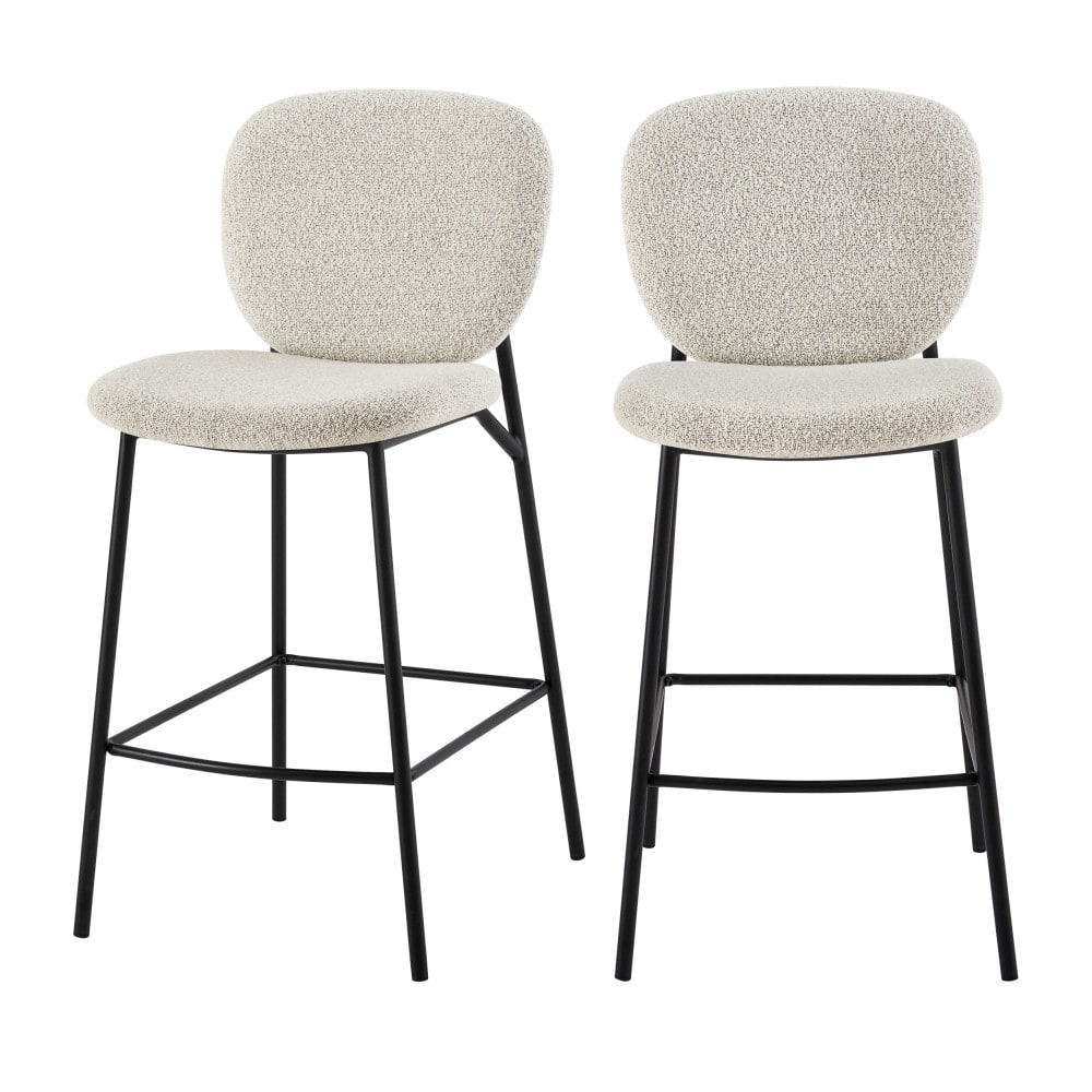Lot de 2 tabourets de bar en tissu et métal h65cm - écru chiné