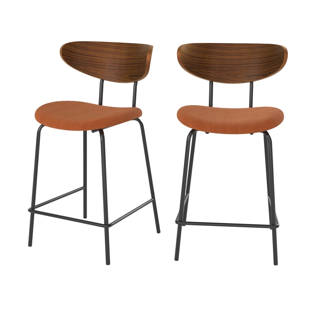 Maison Pavane 2er Set Barstühle aus Cord für Kücheninsel, Terrakotta, 64,5 cm style vintage orange Samt