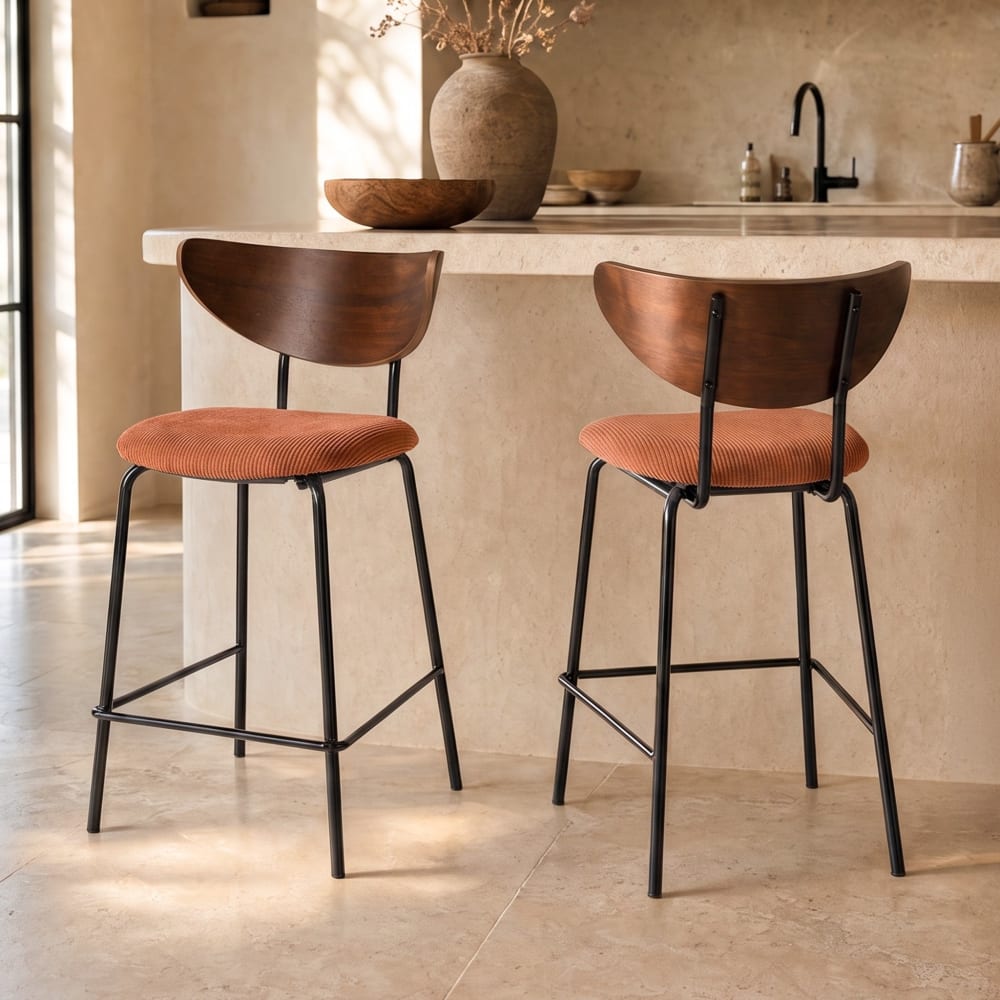 2er Set Barstühle aus Cord für Kücheninsel, Terrakotta, 64,5 cm -