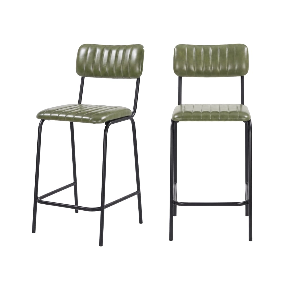 Lot de 2 chaises pour îlot central 65 cm en cuir de buffle vert