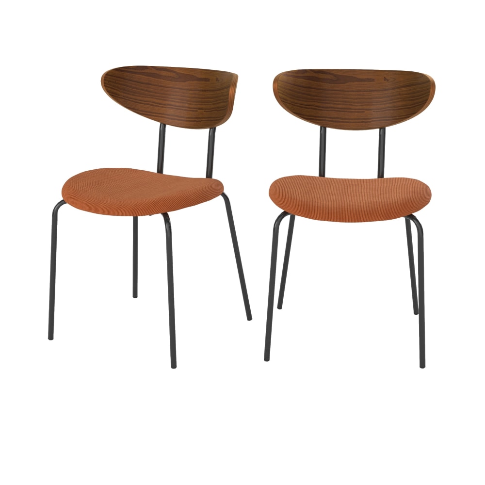 Lot de 2 chaises en velours côtelé terracotta et dossier en bois