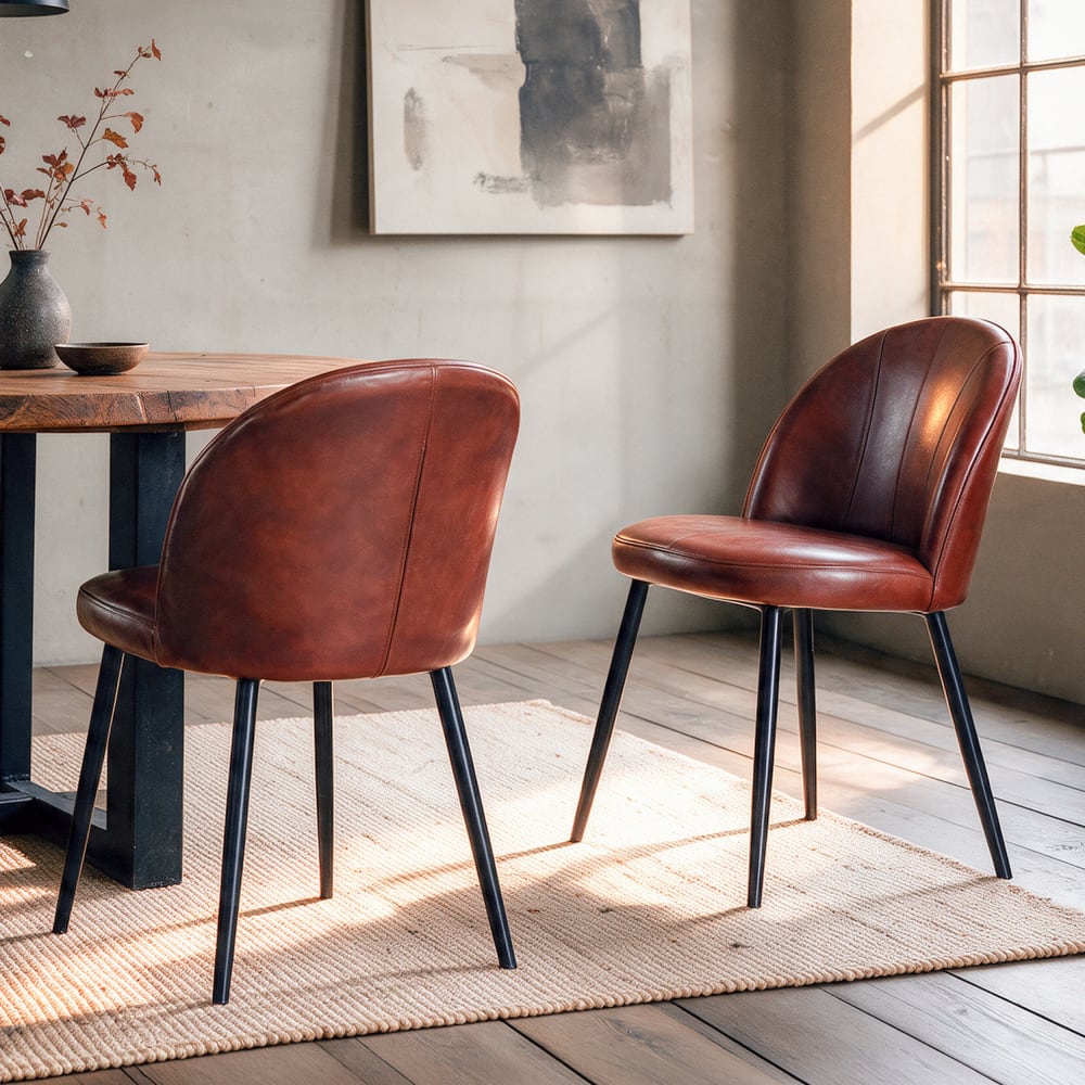 Maison Pavane 2er Set stühle aus rotbraunem Büffelleder style industrial - -