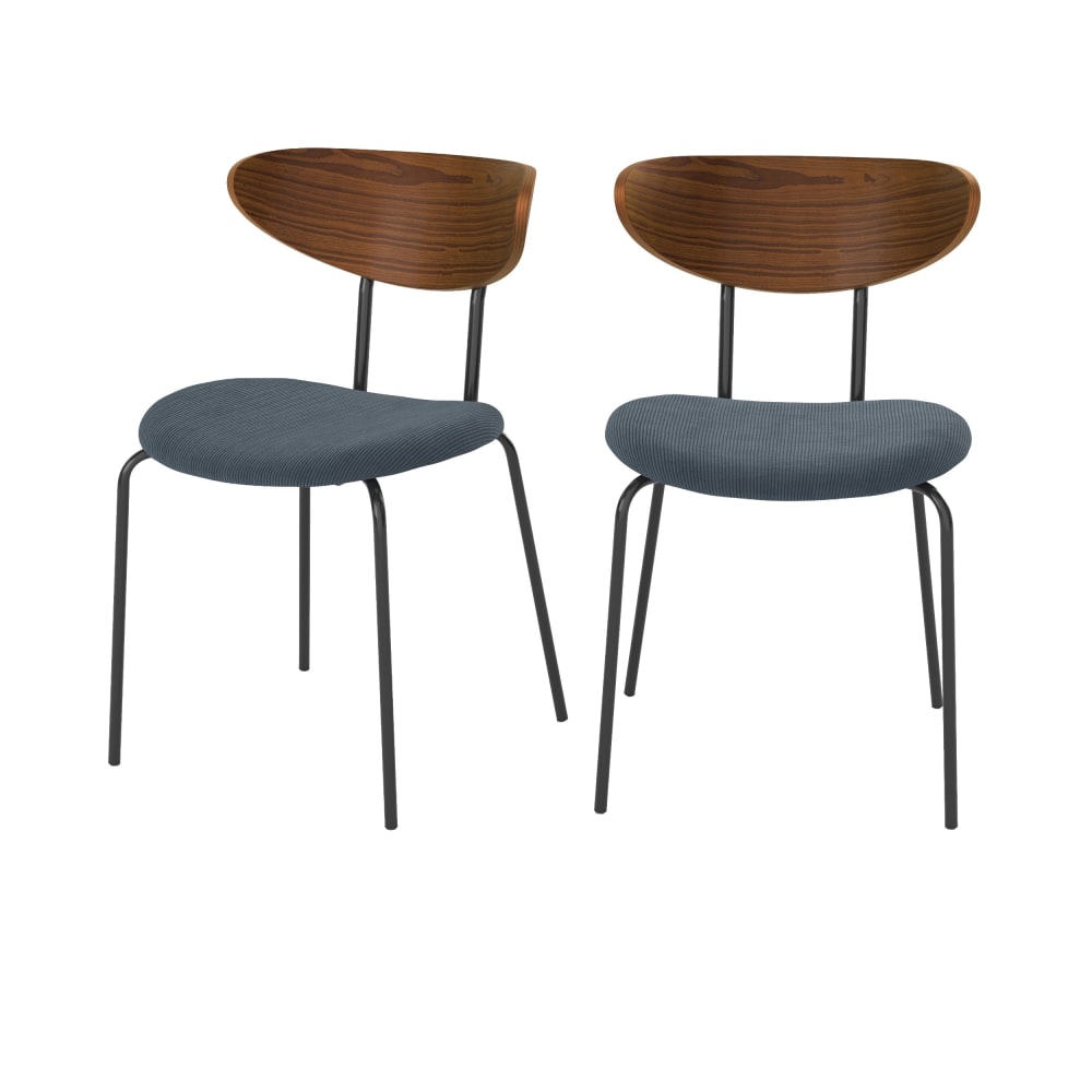 Lot de 2 chaises en velours côtelé bleu marine et dossier en bois