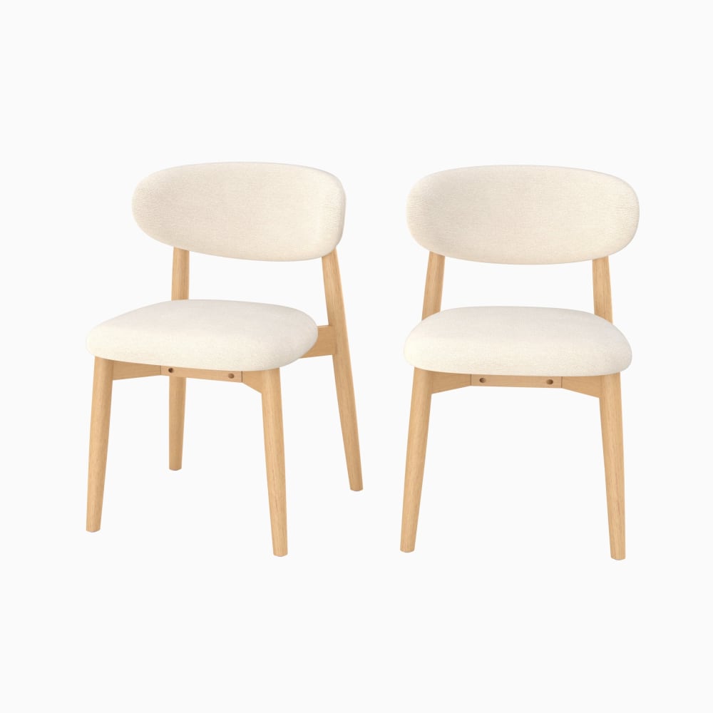 Lot de 2 chaises en tissu beige et bois d'hévéa naturel