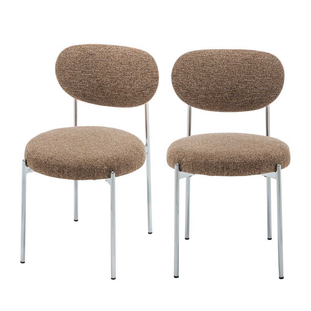 Lot de 2 chaises en tissu pieds chrome - caramel chiné Lot de 2 chaises en tissu pieds chrome - caramel chiné