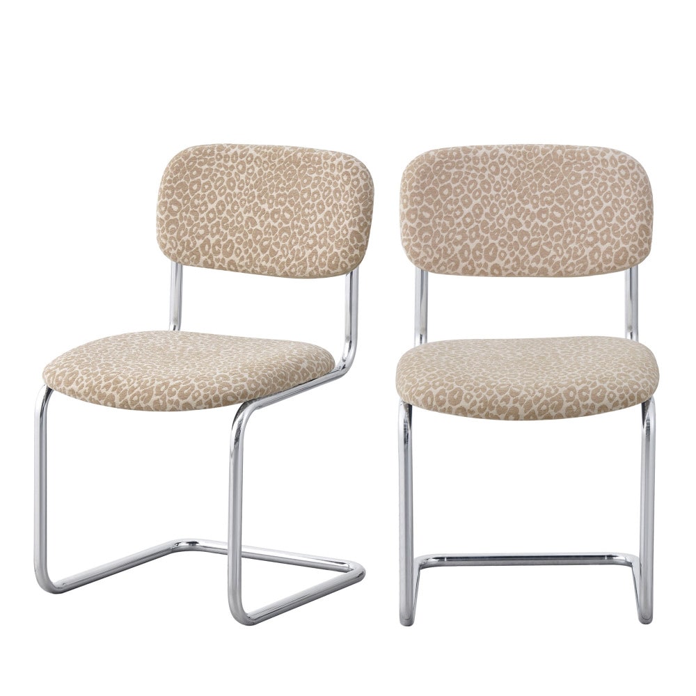 Lot de 2 chaises imprimé léopard pieds chrome - beige