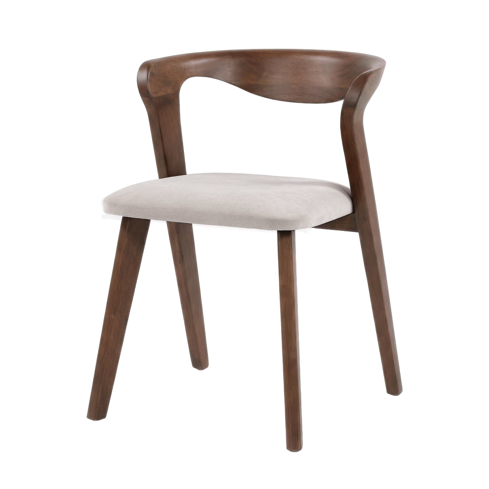 Maison Pavane Brauner Stuhl aus Kautschukholz und beigefarbenem Stoff style vintage Braun