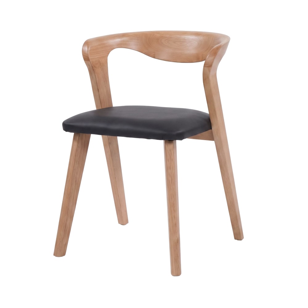 Maison Pavane Stuhl aus hellem Gummibaumholz und schwarzem Kunstleder style vintage Braun