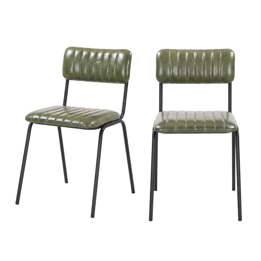 Lot de 2 chaises en cuir de buffle vert