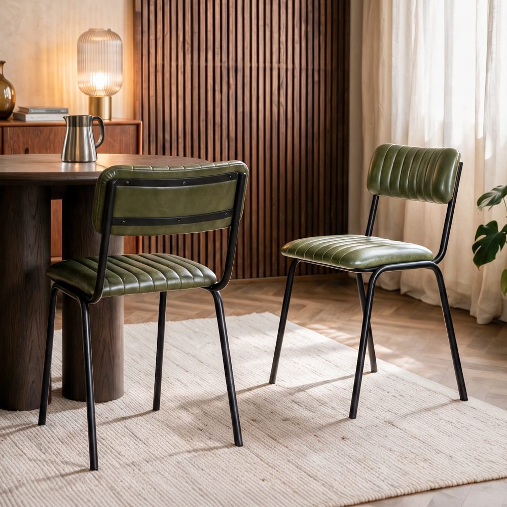 2er Set stühle aus grünem Büffelleder - Maisons Du Monde